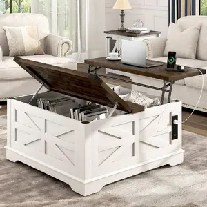 Lift Top Coffee   Storage, Wood Square Center   Charging Station&USB Ports,  Room Central  W/Large Hidden Space, For  Room, Bedroom, Home Office Table with living