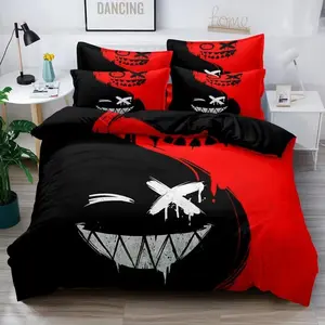Ghost Face Pattern Printed Bedding Set, 100% Polyester Soft Breathable Fabric, All Seasons, 1 Fitted Sheet + 2 Pillowcases