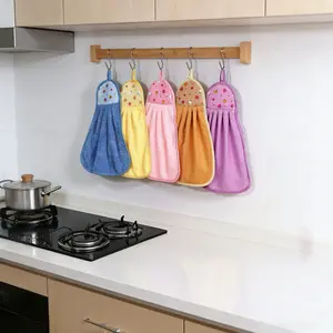 Cute Hanging Hand Towels with Hanging Loops, Super Absorbent Coral Fleece Hand Cloth, Soft Quick Dry Kitchen/Bathroom Hand Towel for Kids, Home Decorative Handkerchief