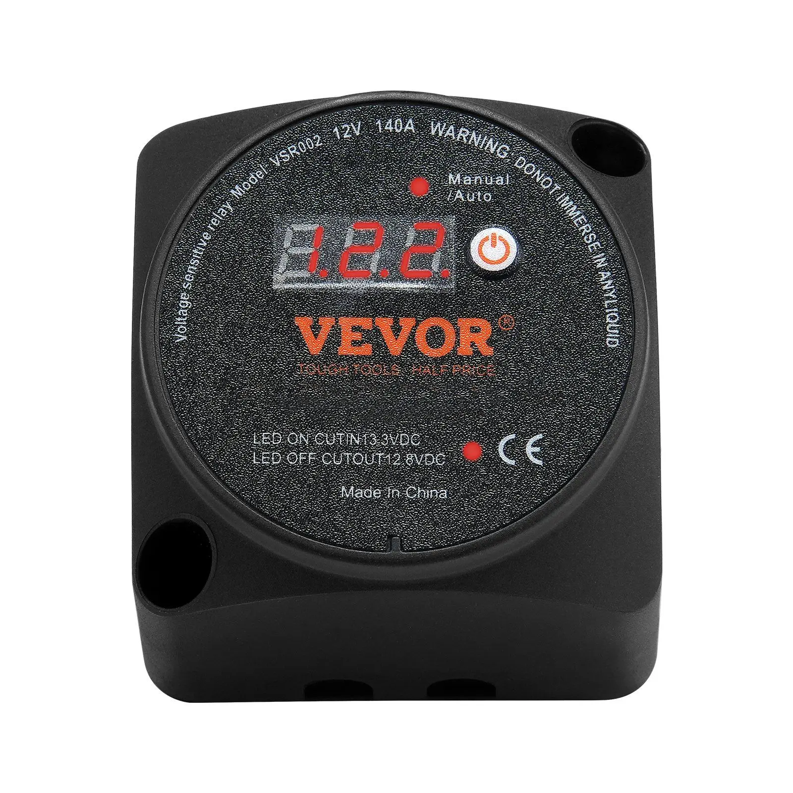 VEVOR 12V 140A Dual Battery Isolator Kit, Manual & Auto Mode VSR Voltage Sensitive Relay with LCD Led Display, High & Low Voltage Protection for ATV, RV, Boat Batteries, Yacht