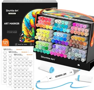 Shuttle Art 24/89/121 Colors Dual Tip Alcohol Based Art Markers, 88/120 Colors plus 1 Blender Permanent Marker with Case Perfect for Coloring Books Sketching Card Making
