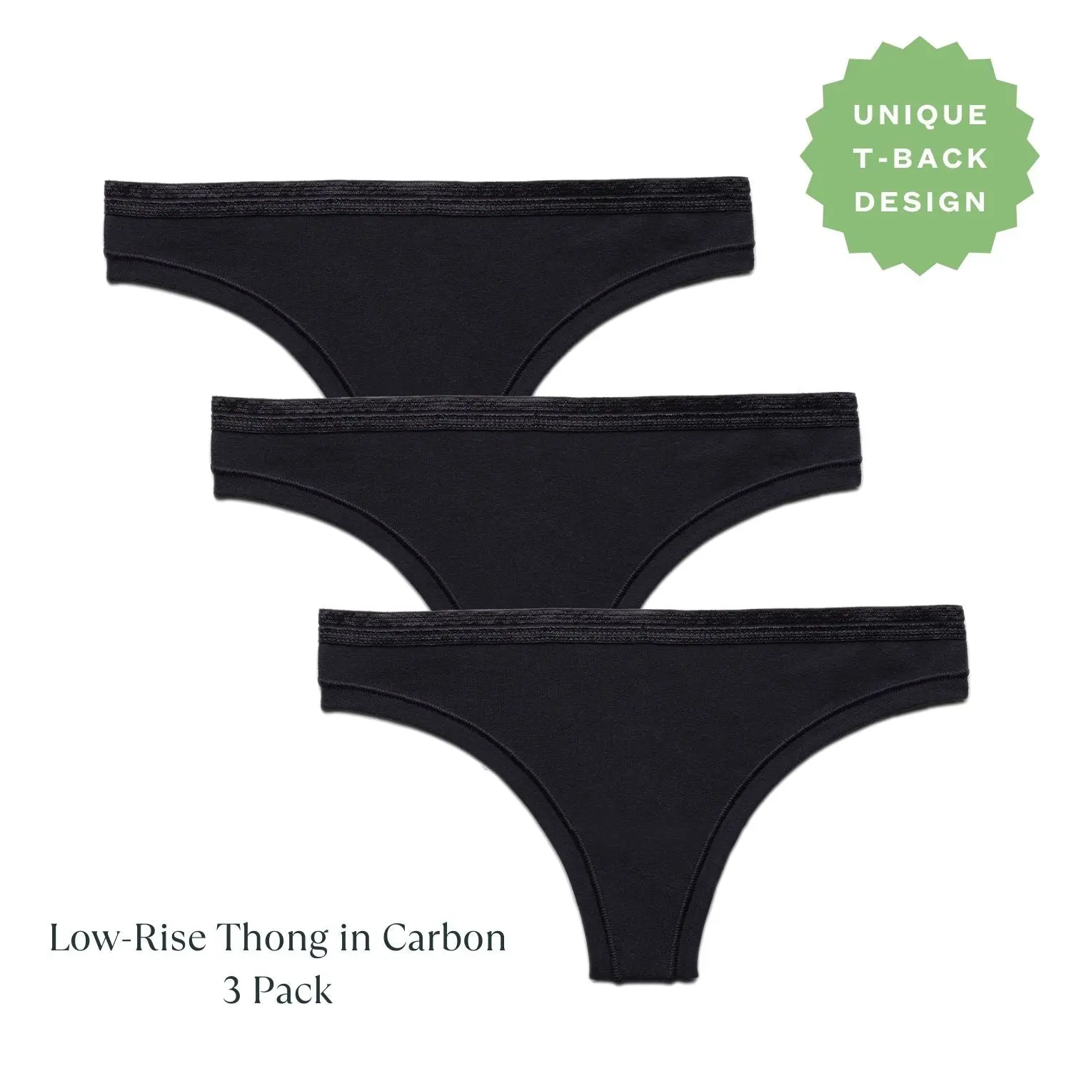 SUBSET Organic Cotton Low-Rise Thong in Carbon 3-Pack - Women's Everyday Soft Underwear
