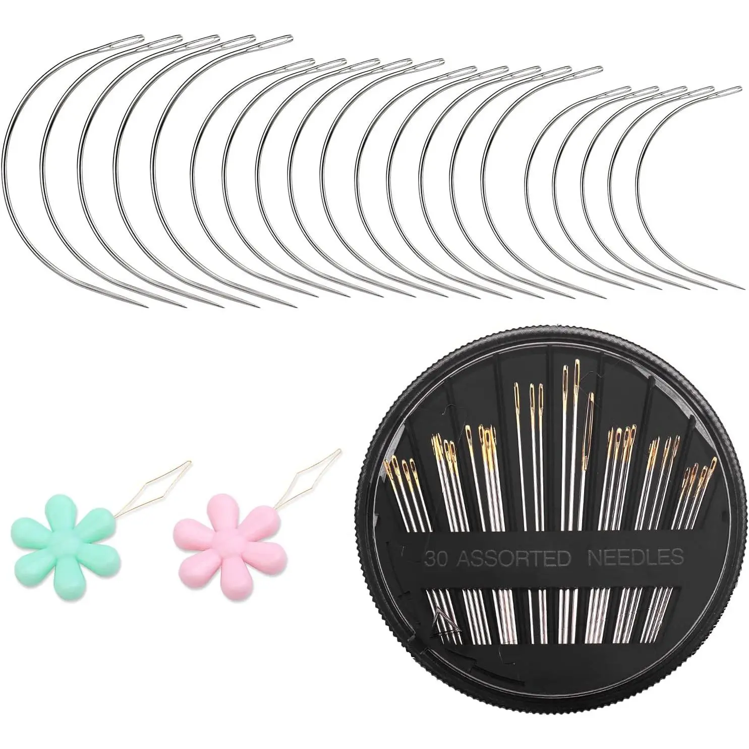 Curved Leather Needles Kit - Assorted  Needles (4 Sizes) with Threaders for Leather Repair & Art Crafts
