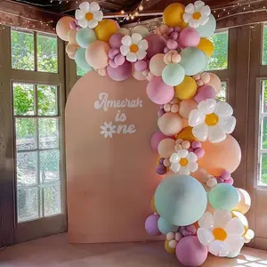 128 Piece Pastel Peach Purple Balloons Garland Kit, Daisy Flower Balloon Arch, 1st Birthday Party Decorations, Baby Shower Christening Baptism Wedding Supplies, First Birthday