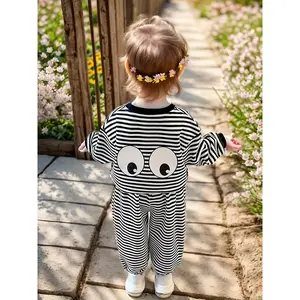 NewNew2025 Spring Striped Casual Two-Piece Set for Youngsters - Relaxed Fit, Long Sleeve, Black & White Pieces, Perfect for Spring and Summer, Youngsters Sports Outfit |           Striped Pattern |           Polyester Fabri, for Outdoor(Gift)11