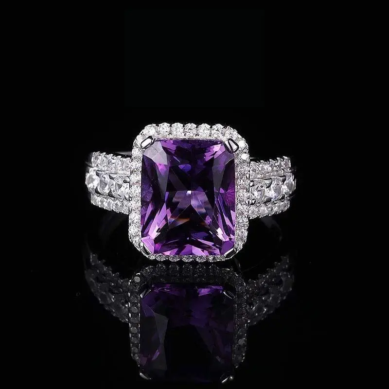 S925 sterling silver Amethyst ring adjustable size, with White zircon high quality setting Engagement Ring, Elegant and Luxurious for Women, Girl friend, Brides, Grils as Wedding&Birthday Gift, Perfect for Daily Wear and Party, Valentine's Day Gift