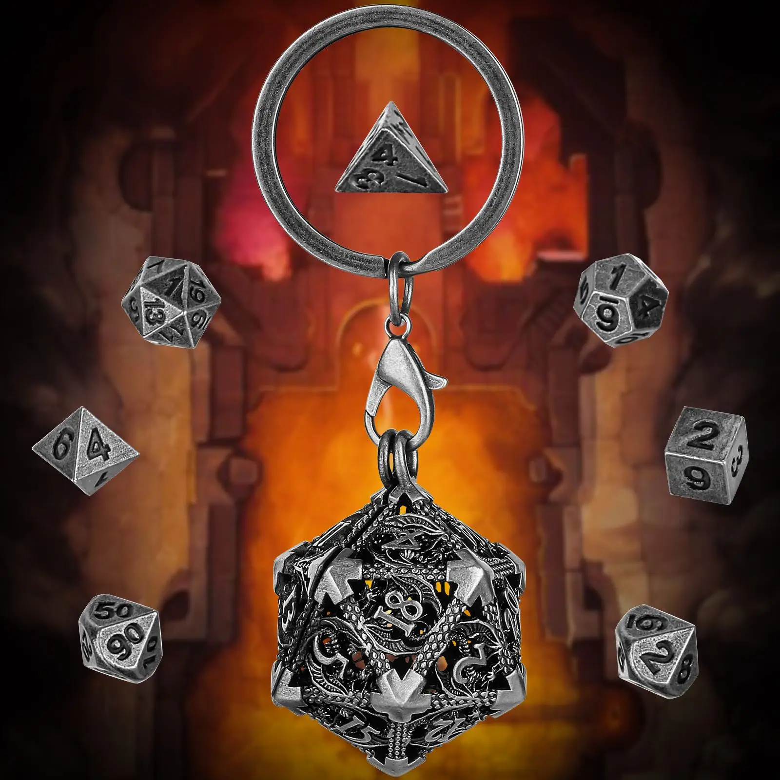 Mini DND Dice Set, 1 Set Mini DND Dice Set & Small Portable Keychain Metal Case, Role Playing Board Games Accessories for Boys & Girls