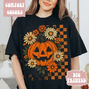 Floral Jack-O-Lantern Halloween Shirt Unisex Relaxed Fit Printed in USA Casual Comfort Cotton Top Athletic Boho Chic All Seasons Trending Viral Top T-Shirt, Sweatshirt, Hoodie