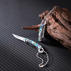 Mini Keychain Folding Utility Knife with Abalone Shell Handle, Portable Pocket-Sized Cutting Tool for Daily Use & Package Opening outdoorfun