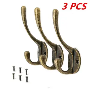 3pcs Vintage Bronze Wall-Mounted Coat Hooks, Rustic Style, for Entryway Hall Bedroom, Includes Installation Screws