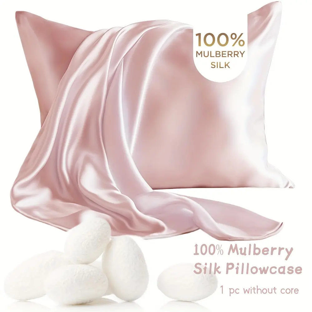 1pc 100% Mulberry Silk Pillowcase, Pink, 22mm Luxurious Double-Sided Design, Hair & Skin Friendly, Hidden Zipper, Elegant Gift for Women & Men pillow case benefits luxury silky cover