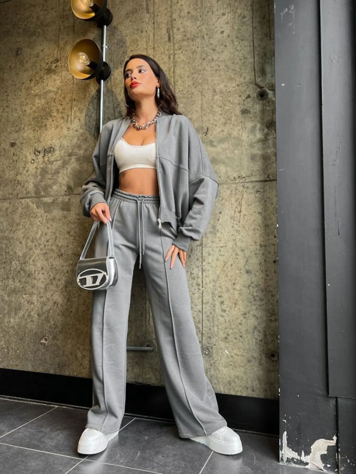 Women's 2-Piece Zipper Baseball Jacket & Drawstring Waist Pants Set, Spring/autumn Sportswear, Leisure Sportswear, Sporty Style Outfits, Long Regular Fit, Casual Style, Casual Sporty Design, Sports Clothing Set, Athletic Set