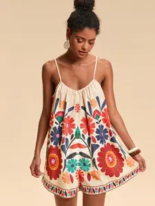 Floral Print Loose Women's Spaghetti Strap Sleeveless Jumpsuit, Comfortable Casual One-Piece Romper, Stylish Boho Ladies' Overall for Daily Wear, Spaghetti Strap Overalls, Bohemian
