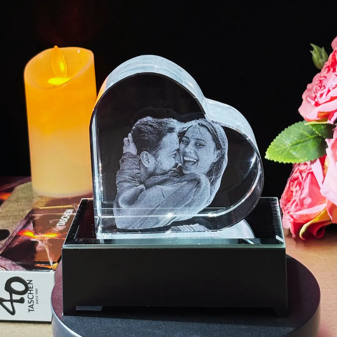 Custom Heart Shaped K9 Crystal Tabletop Photo Album Frame,3D Laser Engraved Custom Upload Personal Photo,Memorial Sympathy Condolence Keepsake,Pet Loss Remembrance Ornament,Birthday Wedding Anniversary Gift for Mom,Wife,Husband,Lovers,Desktop Home Decor