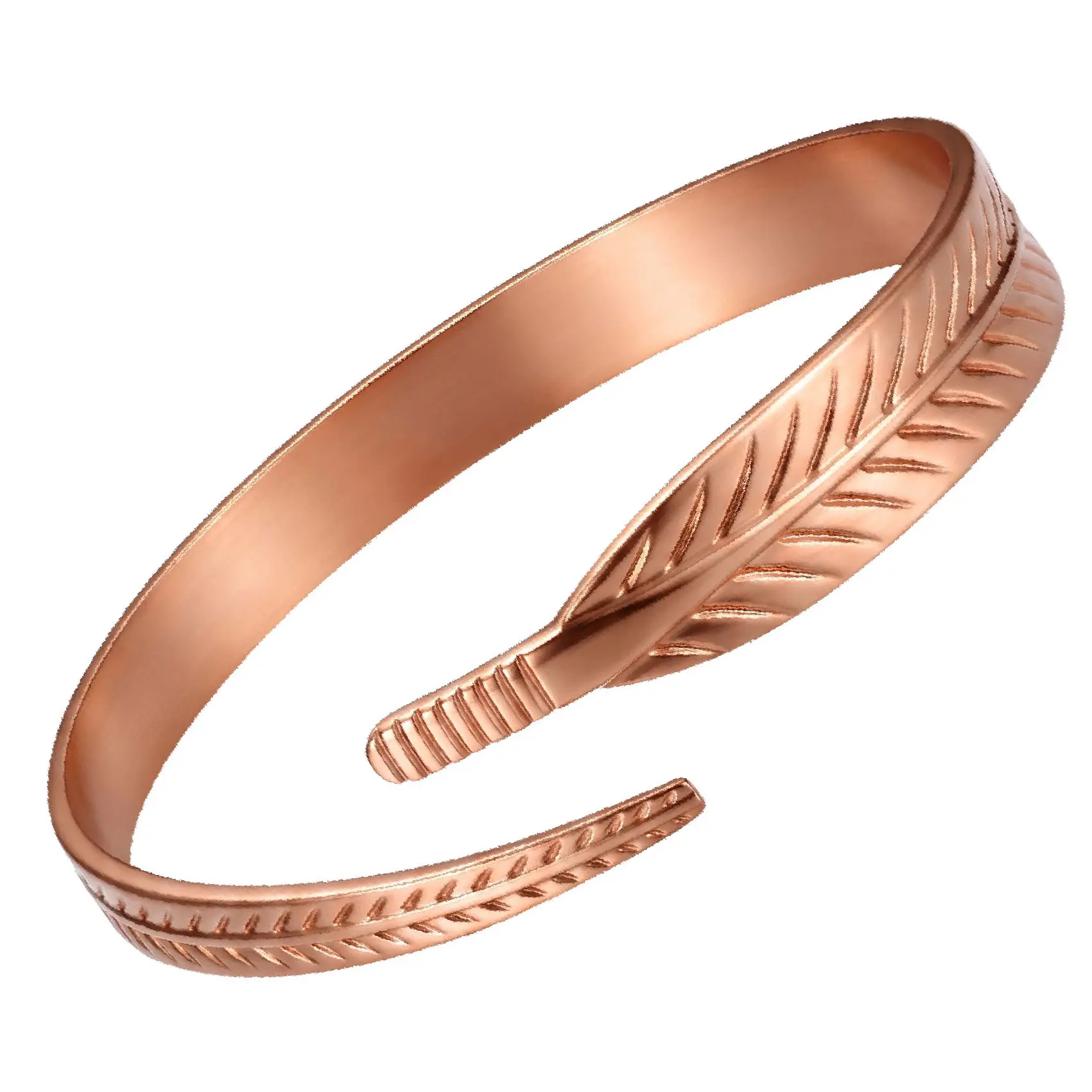 Feraco 2CPS Copper Bracelet for Women — Simple No-Plating Leaf Design—100% Pure Copper Bracelets — Raw, Solid & Uncoated Authentic Handmade Bracelet Cuff Bangles sohochic