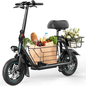with Seat Electric Scooter , 550W Motor,18.6MPH Top Speed, 20 Miles Range,Adults Electric Scooter with Large Storage Basket for Pets Dogs and Items