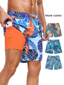 Men's 2-In-1 Swim Trunks, 7 Inch Swimming Shorts Beach Pants, Quick Dry Gym Shorts with Compression Lining, Gym Vacation Pool Wear, Swimwear Shorts