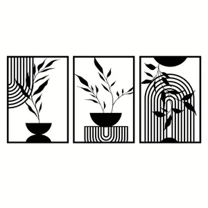 3-piece set of black metal wall art decoration, minimalist line hanging decorative art, modern minimalist design, abstract metal wall sculpture, Bohemian wall hanging, Modern Home Decor, suitable for bedroom, bathroom, living room, indoor and outdoor