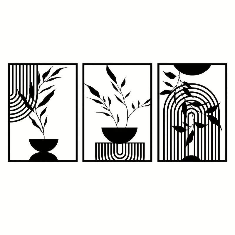 3-piece set of black metal wall art decoration, minimalist line hanging art, modern minimalist design, abstract metal wall sculpture, Bohemian wall hanging, Modern Home Decor, Aesthetic wall decor, suitable for bedroom, bathroom, living room