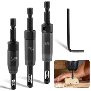 3- Self Centering Drill Bit Set, Ultra-Hard Steel VIX Bit with Hex Key, CC2430 3/32" 7/64" 1/8" Center Hinge Drill Bits for 1/4In Hex Shank Drills, Install Hinge & Cabinet and Doors