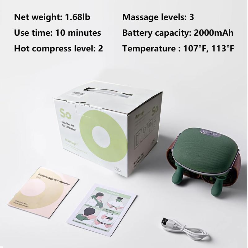 Deep Cordless Tissue Kneading Neck Massage with Heating Function, Shiatsu and Shoulder Massager, Back and Leg Pain Relief, Gifts for Men or Women