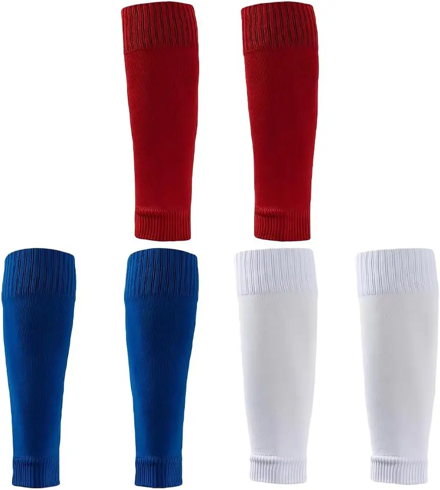 3 Pairs Unisex Football Sock Sleeves Soccer Shin Guards Non Slip Team  Sock  Shin Pad Sleeves for  White Red Royal Blue