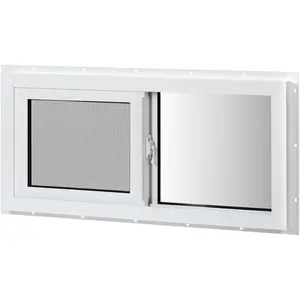 Vinyl Basement Window, 32" x 14" Slider Window with Double Pane Insulated Tempered Glass and Fiberglass Mesh Screen for Basement Bathroom  RV Garage (White)