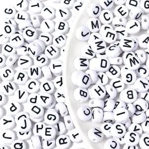 500 count Black on White Alphabet Beads Round  Letter Beads 10mm White Letter Bead Alphabet A-Z Bead forJewelry Making DIY Friendship Bracelet Necklace Earrings