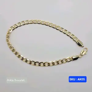 Ankle Bracelet Cuban link style Diamont Cut. 10.75 Inches (27 centimeters) long, 6 millimeters wide. Laminated Gold SKU AK05