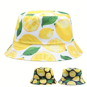 Spring Reversible Bucket Hat — Women's Casual Summer Outdoor & Streetwear Hat with Tropical Fruit Prints (Hip-Hop Style) | Ladies' Summer Lemon-Patterned Sun Hat & Casual Bucket Cap