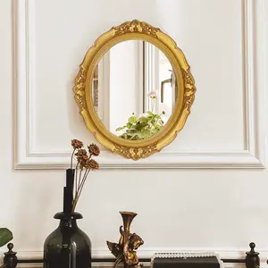 Vintage Wall Mirror for Bedroom Living Room Vanity, Elegant Oval Hanging Decorative Mirror, Retro Style Wall Mounted Mirror