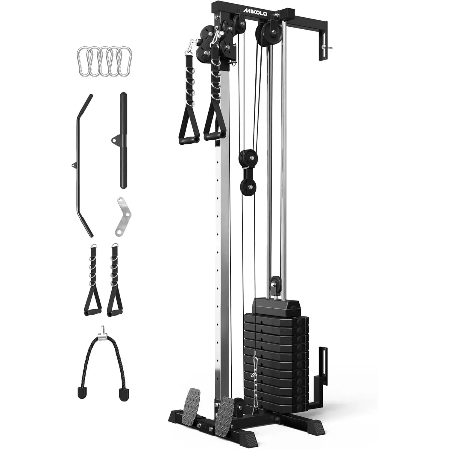 Mikolo Wall Mount Cable Station, Cable Crossover Machine with Dual Pulley System and 19/27 Adjustable Positions for Home Gym Fitness Equipment