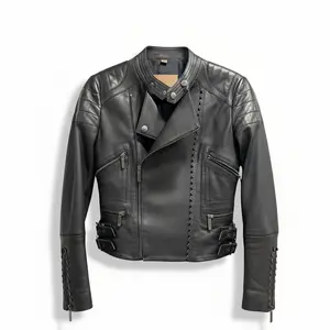 John Galliano Women's Black Leather Jacket Size 40 - Stylish Biker Design with Zip Pockets