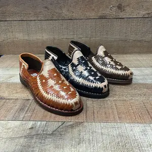 Men's Huarache Moccasin Style Genuine Leather Mexican Handmade Huaraches Combined Squares Mocasin Cuadritos