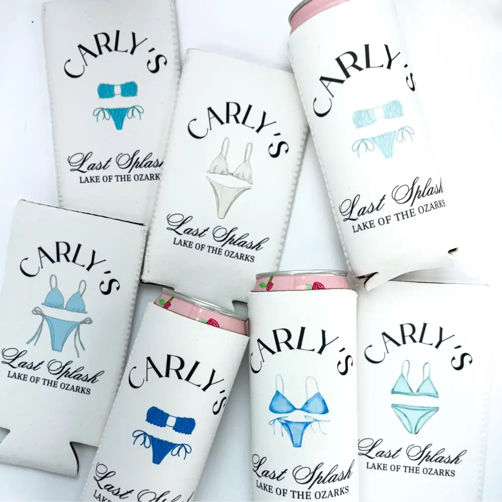 Custom Name Lake Vacation Can Cooler Sleeve, Personalized Beach Drink Holder, Custom Bikini Bachelorette Party Beverage Insulator, Summer Lake Trip Gift, Reusable Neoprene Can Cooler for Family Vacation, Pool Party, Boat Day, Lake House Celebration