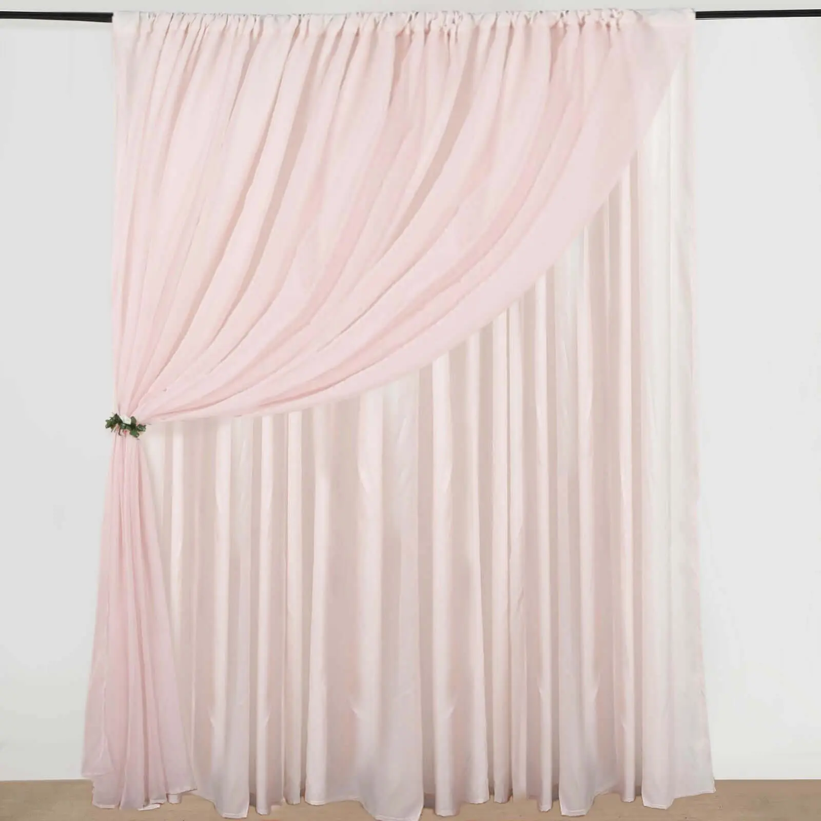 Blush Pink Chiffon Polyester Backdrop Drape Curtain - 10ftx10ft Dual Layer Event Divider Panel with Rod Pockets for Photography, Exhibition, Wedding
