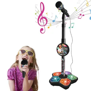Children's Cool Microphone Toy with Light and Microphone Stand, Song Playing Microphone Toy, Adjustable Height Stand Karaoke Microphone, Boys and Girls's ideal Music Instrument Toy Gift, Suitable for Children and Music Enthusiasts