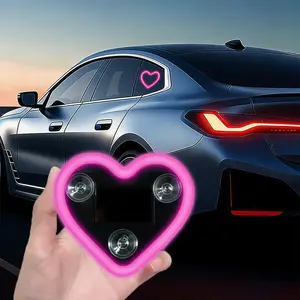 Car LED Ambient Light, Rechargeable Solar-Powered Heart-Shaped LED Light, 5 Lighting Modes, Romantic Car, Outdoor Decor, Led Side Light, Led Car Lights, Ideal Gift for Couples, Women, Men - Pink Red