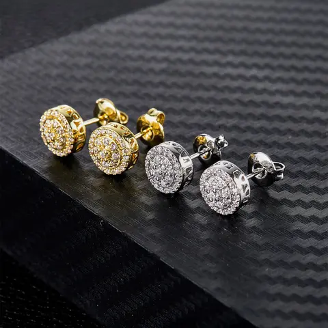 2‑Pairs Iced Chic Round Hip‑Hop Stud Earrings Set, Ear Studs, Synthetic Zircon Inlaid Street Style Couple Earrings, Fashion Jewelry for Date, Party and Gifting