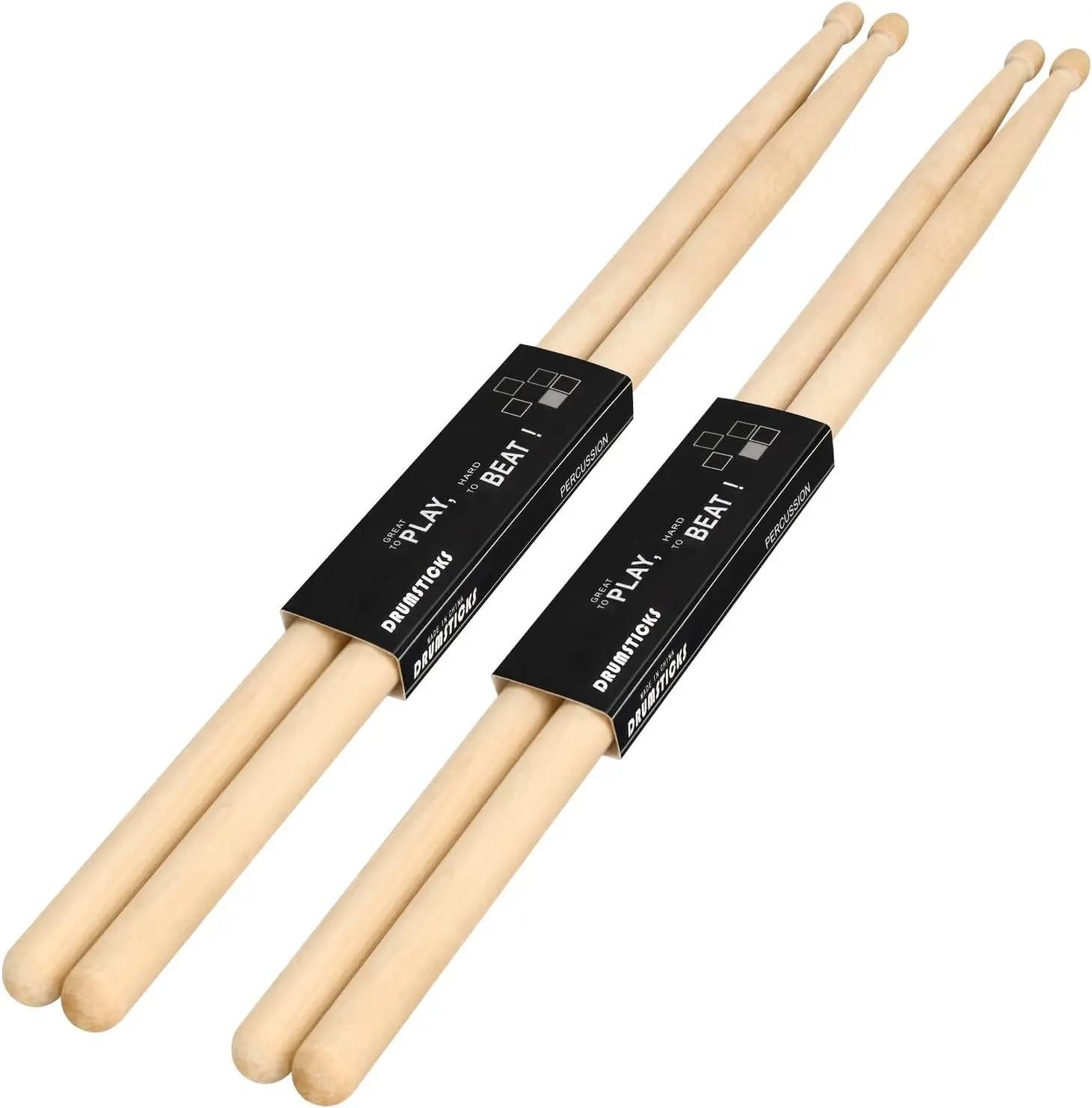 5A Natural Wood Drumsticks, 2 Pairs Non-Slip Easy-to-Grip Percussion Sticks with Oval Teardrop Tip for Jazz, Blues Drums & Electronic Musical Instruments, Delivering Clearer Sound