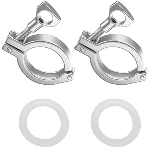 2PCS 1.5" 304 Stainless Steel Tri-clamp, Single Pin Tri Clamp with Wing Nut Generic Ferrule TC with 2PCS Silicone Gasket (About 110g Each)