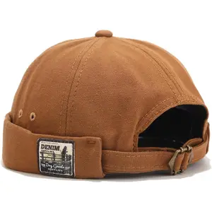 Mens Docker Cap Brimless Skullcap Sailor Cap Rolled Cuff Retro Beanie Hat