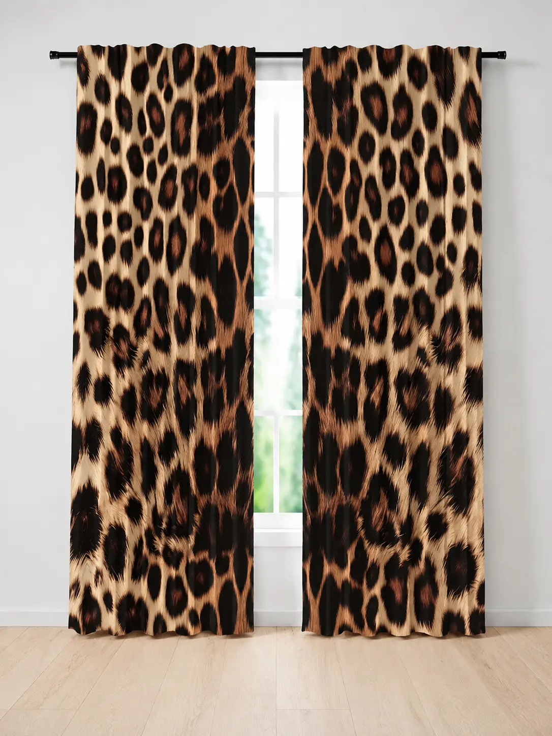 Vintage Leopard Fur Print Curtain 2 Panels, Wild Animal Pattern Light Filter Window Drapes Vintage Leopard Fur Print Curtain 2 Panels, Wild Animal Pattern Light Filter Window Drapes