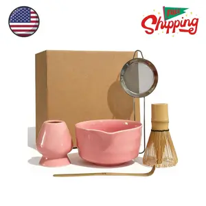 Matcha Whisk Set 5 pcs 18 oz Tea Making Bowl Kit Great for Starter Pink