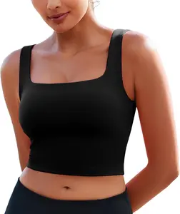 PINSPARK Sports Bra for Women Square Neck Longline Tank Top with Built in Bra