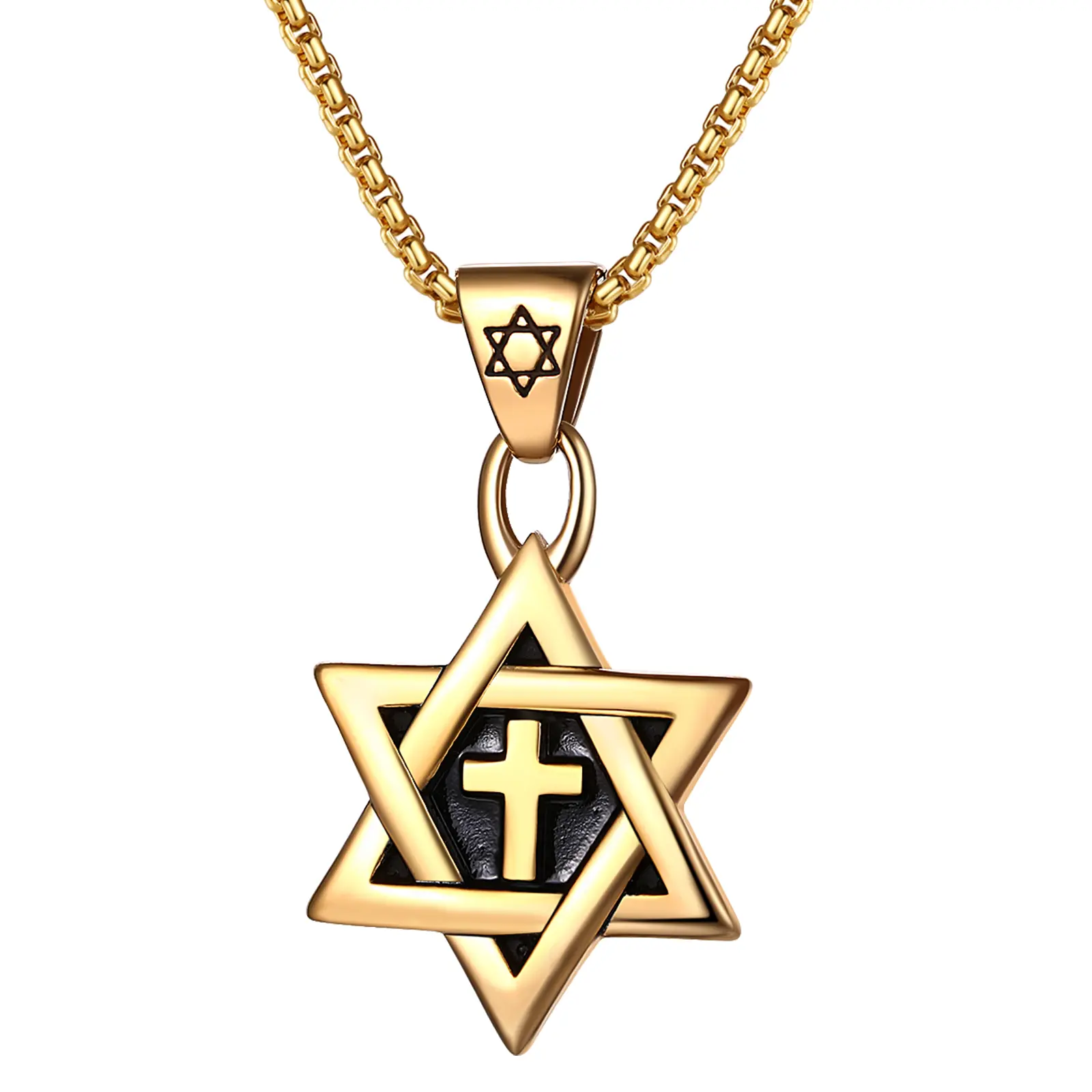 OIDEA Unisex Star of David Cross Necklace - Stainless Steel Hexagon Pendant, 23.62 in Length, Jewish Religious Symbol Jewelry Gift, Fashion Costume Accessory summerwins