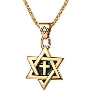 OIDEA Star of David Necklace for Men Women: Stainless Steel Hexagon Cross Pendant Necklaces Religious Jewish Jewelry Gift, Length 23.62"