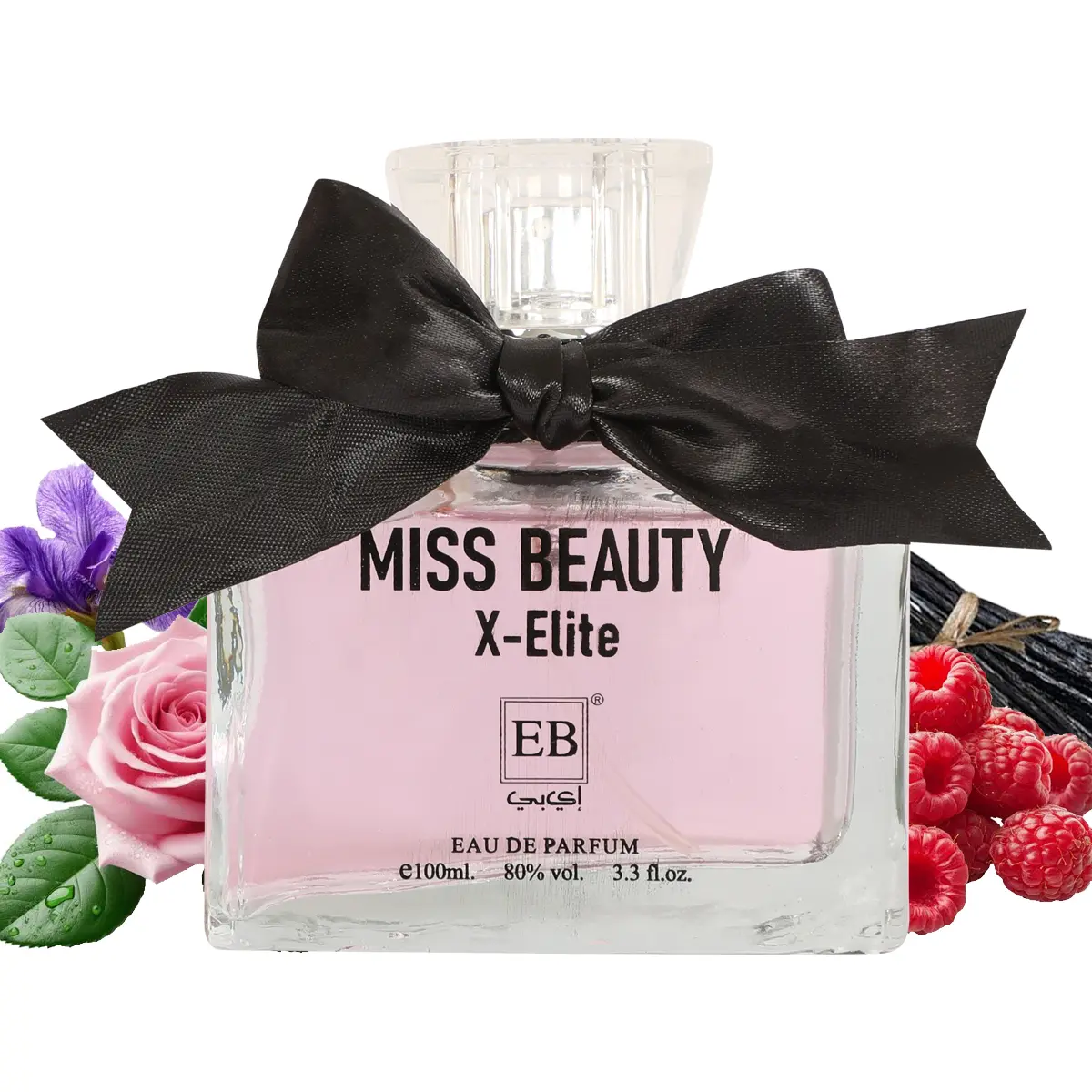 EBC Miss Beauty X-Elite Eau de Parfum 100ml - Elegant Pink Bottle with Black Bow - Perfect for Special Occasions
