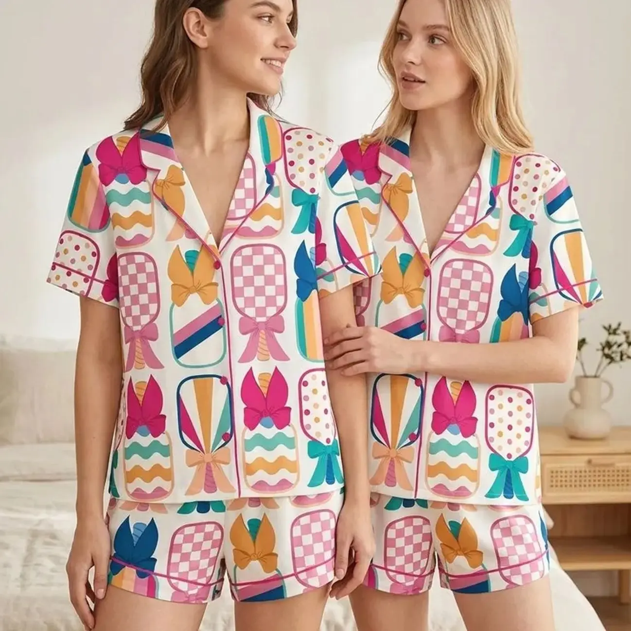 Pickleball Pajama Set for Women, Satin Sleepwear, Pickleball Lover Gift PJs TH6