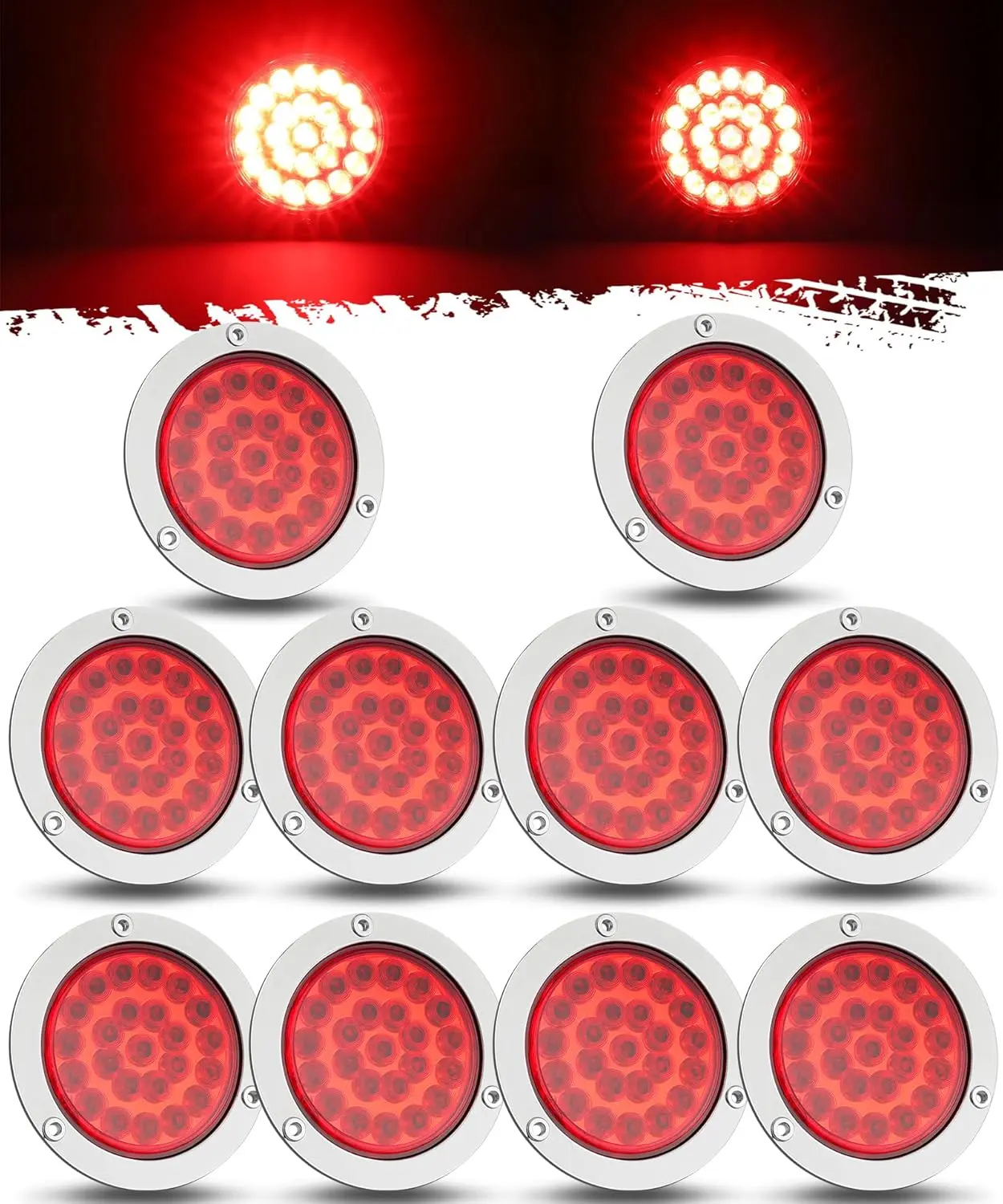 Partsam 4 inch Round Led Trailer Tail Lights Red